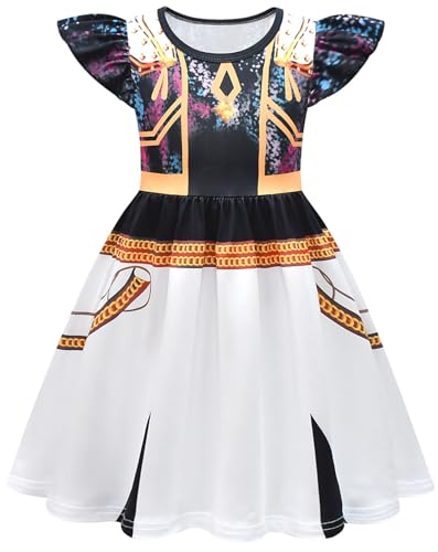 Kolegrial Mädchen Anime Dämon Jäger Kostüm Fasching Cosplay Anime Dämon Jäger Rumi Mira Zoey Show Dance Drucke Rüschenärmel Kleid und Tasche für Karneval Halloween Party Fest Verkleidung, 3-12 Jahre von Kolegrial