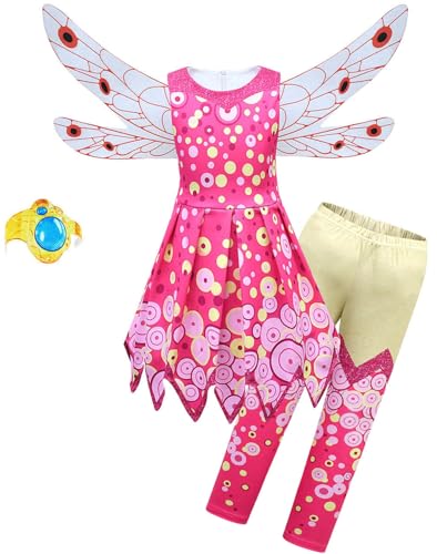 Kolegrial Mädchen Mia Kostüm Fasching Cosplay Elf Prinzessin Mia Rosa Flügelkleid mit Armband und Hose für Fancy Dress Up Weihnachten Karneval Halloween Party Geburtstag Maskenball Fest Verkleidung von Kolegrial