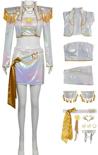 Kolegrial Mädchen Mira Kostüm Fasching Cosplay Anime Dämonenjäger Mira Weiß Komplett Dance Performance Show Uniform Set mit Zubehör für Karneval Halloween Party Maskenball Fest Verkleidung von Kolegrial