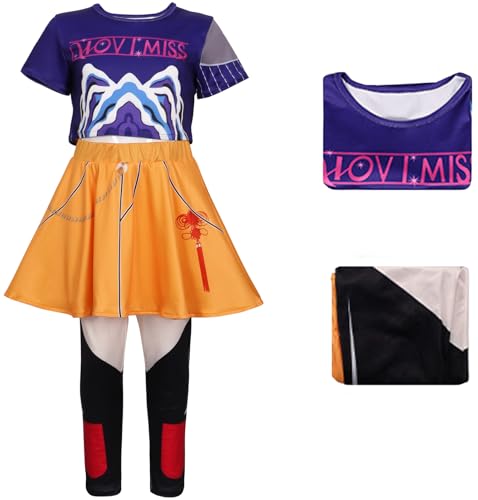 Kolegrial Mädchen Mira Kostüm Fasching Cosplay KPop Demon Hunters Mira Drucke Anzug Oberteil Hose und Perücke für Kinder Halloween Karneval Party Fest Verkleidung von Kolegrial