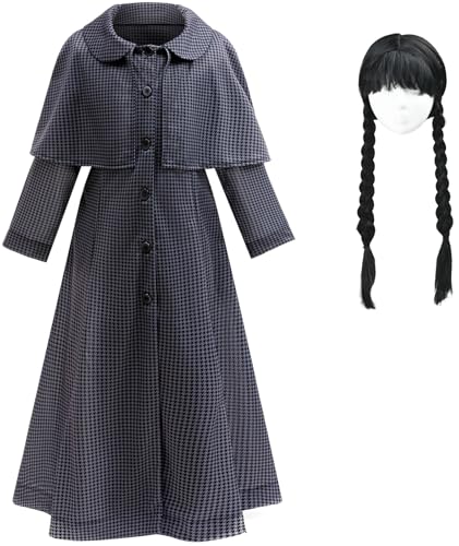 Kolegrial Mädchen Mittwoch Kostüm Fasching Cosplay Season 2 Mittwoch Langarm Druck Schalmantel und Perücken für Karneval Halloween Party Maskenball Fest Verkleidung, 4-12 Jahre Kolegrial Mädchen Mittwoch Kostüm Fasching Cosplay Season 2 Mittwoch Langarm Druck Schalmantel und Perücken für Karneval Halloween Party Maskenball Fest Verkleidung, 4-12 Jahre von Kolegrial