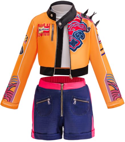 Kolegrial Mädchen Rumi Kostüm Fasching Cosplay Dämon Jäger Rumi Druck Outfit Set Jacke und Top Hose für Weihnachten Karneval Halloween Party Fest Geburtstag Maskenball Fest Verkleidung, 4-12 Jahre von Kolegrial
