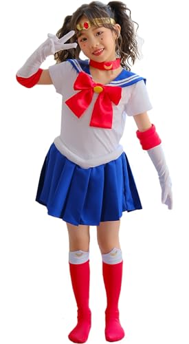 Kolegrial Mädchen Tsukino Usagi Kostüm Fasching Cosplay Anime Moon Krieger Kampf Uniform Kleid mit Zubehör für Fancy Dress Up Karneval Halloween Party Geburtstag Maskenball Fest Verkleidung von Kolegrial