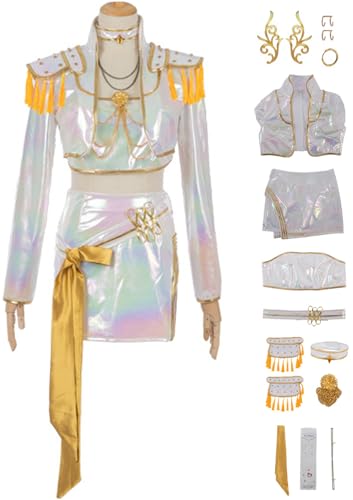 Kolegrial Mira Kostüm Damen Fasching Cosplay Anime Dämonenjäger Mira Weiß Dance Performance Show Uniform Set mit Zubehör für Karneval Halloween Party Maskenball Fest Verkleidung von Kolegrial