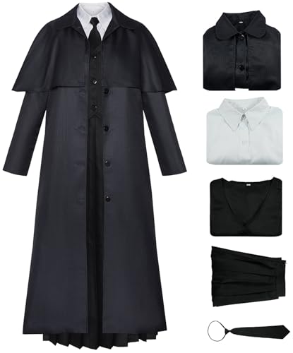 Kolegrial Morticia Kostüm Damen Fasching Cosplay Season 2 Morticia Uniform Set Jacke Weste Hemd Rock Krawatte für Karneval Halloween Party Maskenball Fest Verkleidung, Schwarz von Kolegrial