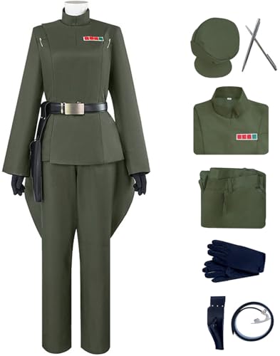 Kolegrial Obi Wan Kostüm Damen Fasching Cosplay Obi Wan Komplett Empire Offiziere Uniform Set Top Hose Gürtel Hut Tasche mit Zubehör für Karneval Halloween Party Maskenball Fest Verkleidung von Kolegrial
