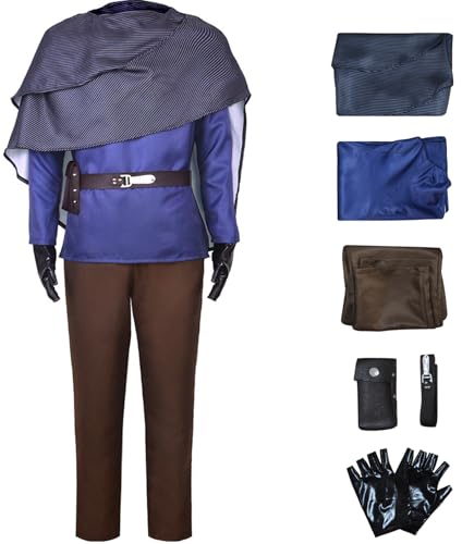 Kolegrial Obi Wan Kostüm Herren Fasching Cosplay Obi Wan Knight Master Uniform Set Schal Top Hose Handschuhe Gürtel Tasche für Fancy Dress Up Karneval Halloween Party Maskenball Fest Verkleidung von Kolegrial