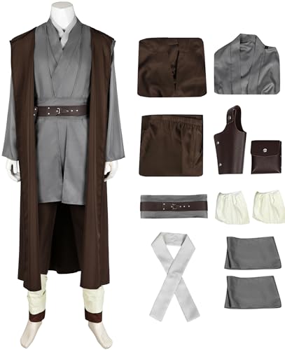Kolegrial Obi Wan Kostüm Herren Fasching Cosplay Star 1 Jedi Master Obi Wan Komplett Uniform Set mit Zubehör Set Fancy Dress Up für Karneval Halloween Party Geburtstag Maskenball Fest Verkleidung von Kolegrial
