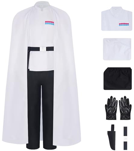 Kolegrial Orson Kostüm Herren Fasching Cosplay Orson Schwarz und Weiß Empire Offiziere Uniform Set Umhang Top Hose Gürtel Handschuhe Tasche für Karneval Halloween Party Maskenball Fest Verkleidung von Kolegrial