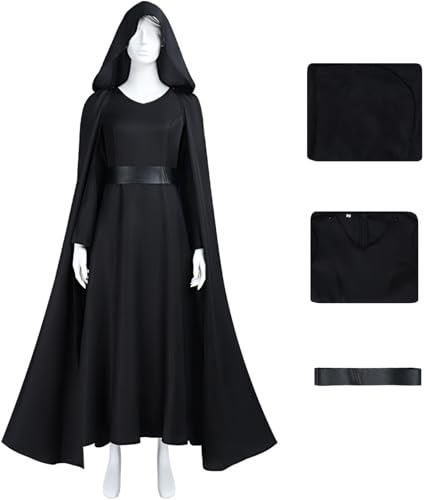 Kolegrial Rey Kostüm Damen Fasching Cosplay Knight Rey Uniform Set Kleid und Kapuzenumhang Gürtel für Fancy Dress Up Karneval Halloween Party Maskenball Fest Verkleidung, Schwarz von Kolegrial