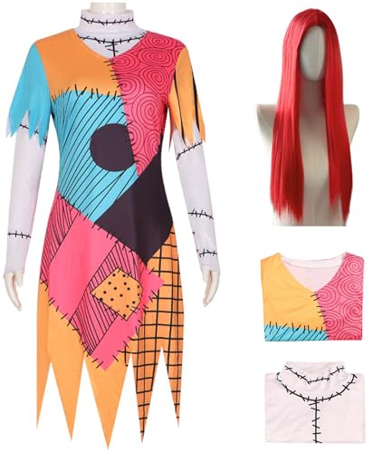Kolegrial Sally Kostüm Damen Fasching Cosplay Christmas Eve Sally Drucke Kleid Top und Perücke für Weihnachten Karneval Halloween Party Maskenball Fest Ballkleid Verkleidung Kolegrial Sally Kostüm Damen Fasching Cosplay Christmas Eve Sally Drucke Kleid Top und Perücke für Weihnachten Karneval Halloween Party Maskenball Fest Ballkleid Verkleidung von Kolegrial