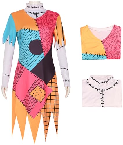 Kolegrial Sally Kostüm Damen Fasching Cosplay Christmas Eve Sally Drucke Kleid Top und Perücke für Weihnachten Karneval Halloween Party Maskenball Fest Ballkleid Verkleidung Kolegrial Sally Kostüm Damen Fasching Cosplay Christmas Eve Sally Drucke Kleid Top und Perücke für Weihnachten Karneval Halloween Party Maskenball Fest Ballkleid Verkleidung von Kolegrial