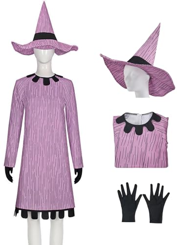 Kolegrial Shock Kostüm Damen Fasching Cosplay Christmas Eve Shock Gothic Vintage Outfit Set Kleid mit Hut Handschuhe für Karneval Halloween Party Maskenball Fest Verkleidung von Kolegrial