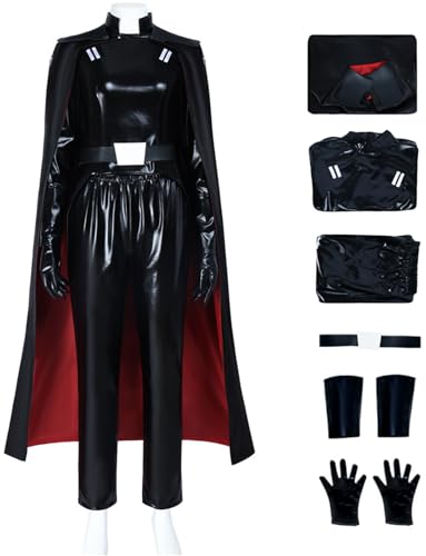 Kolegrial Sith Kostüm Damen Fasching Cosplay Sith Schwarz Leder Uniform Set Umhang und Top Hose Stulpen Handschuhe Gürtel für Fancy Dress Up Karneval Halloween Party Maskenball Fest Verkleidung von Kolegrial