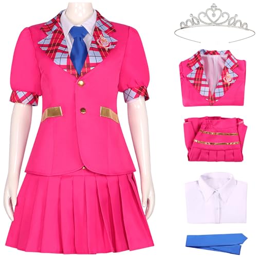 Kolegrial Sofia Kostüm Damen Fasching Cosplay Prinzessin Academy Rosa Schuluniform Set Jacke Hemd Rock Krawatte Krone für Weihnachten Karneval Halloween Party Maskenball Fest Ballkleid Verkleidung von Kolegrial