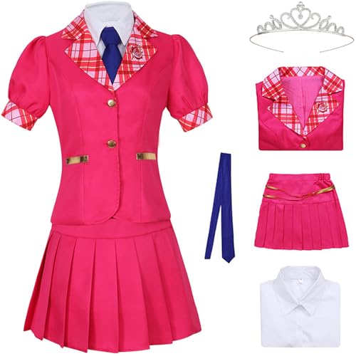 Kolegrial Sofia Kostüm Damen Fasching Cosplay Prinzessin Academy Schuluniform Set Jacke Hemd Rock Krawatte Krone für Weihnachten Karneval Halloween Party Maskenball Fest Ballkleid Verkleidung, Rosa von Kolegrial