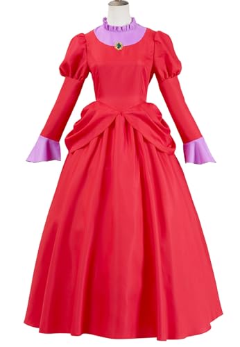 Kolegrial Tremaine Kostüm Damen Fasching Cosplay Aschenputtel Lady Tremaine Vintage Lange Langarm Abendkleid für Weihnachten Karneval Halloween Party Maskenball Fest Ballkleid Verkleidung, Rot von Kolegrial