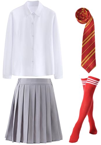 Kolegrial Zauberer Kostüm Damen Fasching Cosplay Zauberer Schuluniformen Bluse Rock Krawatte Socken JK Set 4 Stück für Karneval Halloween Party Maskenball Fest Verkleidung, Blau/Grün/Rot/Gelb von Kolegrial
