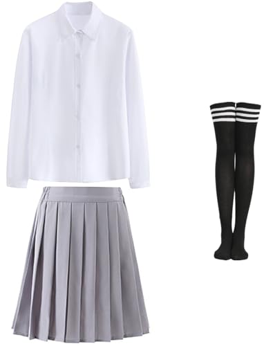 Kolegrial Zauberer Kostüm Damen Fasching Cosplay Zauberer Schuluniformen Bluse Rock Socken JK Set 3 Stück für Karneval Halloween Party Maskenball Fest Verkleidung, Schwarz/Blau/Grün/Rot/Gelb von Kolegrial