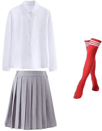 Kolegrial Zauberer Kostüm Damen Fasching Cosplay Zauberer Schuluniformen Bluse Rock Socken JK Set 3 Stück für Karneval Halloween Party Maskenball Fest Verkleidung, Schwarz/Blau/Grün/Rot/Gelb von Kolegrial