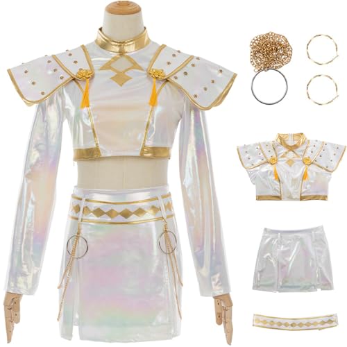 Kolegrial Zoey Kostüm Damen Fasching Cosplay Anime Dämonenjäger Zoey Weiß Dance Performance Show Uniform Set mit Zubehör für Karneval Halloween Party Maskenball Fest Verkleidung von Kolegrial