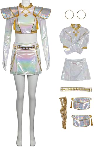 Kolegrial Zoey Kostüm Damen Fasching Cosplay Anime Dämonenjäger Zoey Weiß Komplett Dance Performance Show Uniform Set mit Zubehör für Karneval Halloween Party Maskenball Fest Verkleidung von Kolegrial