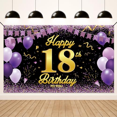 Koliphy 18. Geburtstag Deko, 18. Happy Birthday Banner für Jungen Mädchen, Schwarz Lila Stoff 18 Geburtstagsbanner Hintergrund Party Dekoration Drinnen und Draußen Koliphy 18. Geburtstag Deko, 18. Happy Birthday Banner für Jungen Mädchen, Schwarz Lila Stoff 18 Geburtstagsbanner Hintergrund Party Dekoration Drinnen und Draußen von Koliphy