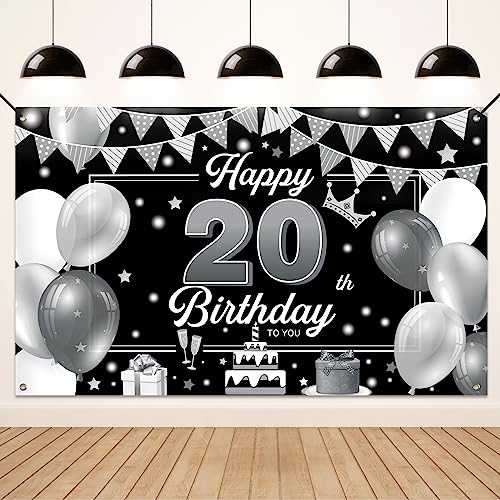 Koliphy 20. Geburtstag Deko, 20. Happy Birthday Banner für Männer Frauen, Silber Schwarz Stoff 20 Geburtstagsbanner Hintergrund Party Dekoration Drinnen und Draußen Koliphy 20. Geburtstag Deko, 20. Happy Birthday Banner für Männer Frauen, Silber Schwarz Stoff 20 Geburtstagsbanner Hintergrund Party Dekoration Drinnen und Draußen von Koliphy