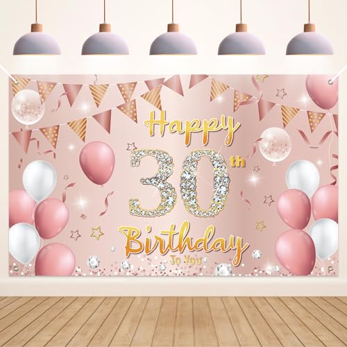 Koliphy 30. Geburtstag Deko, 30. Happy Birthday Banner für Mann Frau, Rose Gold Stoff 30 Geburtstagsbanner Hintergrund Party Dekoration Drinnen und Draußen von Koliphy