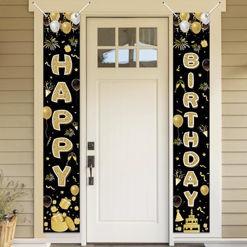 Koliphy Geburtstag Deko, Happy Birthday Banner, Geburtstag Tür Banner für Männer Frauen, Verdicken Stoff Geburtstagsbanner Dekoration für Drinnen Draußen, 180x30cm, Schwarz Gold Koliphy Geburtstag Deko, Happy Birthday Banner, Geburtstag Tür Banner für Männer Frauen, Verdicken Stoff Geburtstagsbanner Dekoration für Drinnen Draußen, 180x30cm, Schwarz Gold von Koliphy