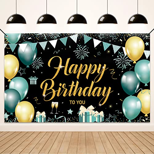 Koliphy Geburtstag Deko Banner, Happy Birthday Banner Grün Gold Geburtstagsdeko für Männ Frau, Stoff Geburtstagsbanner Dekoration Drinnen und Draußen von Koliphy