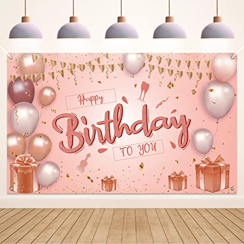 Koliphy Geburtstag Deko Banner, Happy Birthday Banner Rose Gold Geburtstagsdeko für Mädchen Frau, Stoff Geburtstagsbanner Dekoration Drinnen und Draußen von Koliphy