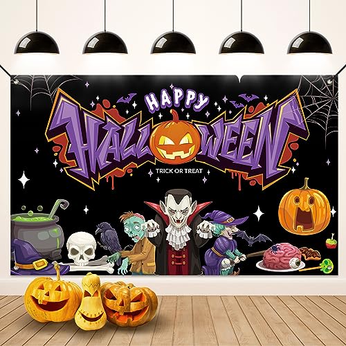 Koliphy Halloween Deko, Lila Halloween Banner Hintergrund Dekoration, Happy Halloween Banner für Halloween Party, Ideal für Zuhause, Garten, Drinnen und Draußen von Koliphy