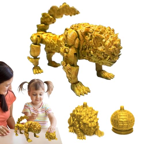 Koljkmh 3D-gedruckte Löwe-Figur, 3D-Gedruckter Löwe-Fidget | Löwe-Fidget-Spielzeug mit flexiblen Gelenken,Gemeinsame bewegliche Figur, Heimdekoration, Schreibtischspielzeug für Kinder und Erwachsene von Koljkmh