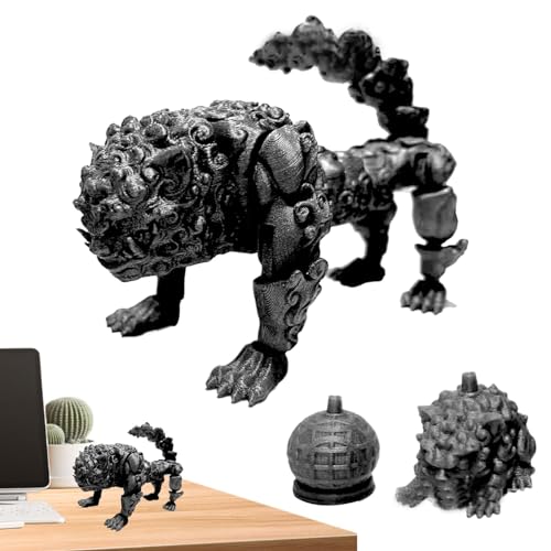 Koljkmh 3D-gedruckter Löwe,3D-gedrucktes Löwenspielzeug | Flexible Gelenke Löwe Actionfigur Spielzeug mit Ball,3D-gedruckte bewegliche Schreibtischbegleiter-Figur, Heimdekor-Ornament für Osterkörbchen von Koljkmh
