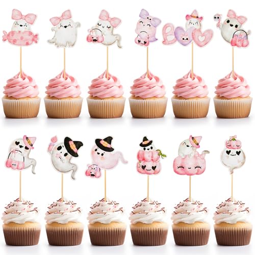 Kolldenn 36 Stück rosa Halloween-Geister-Cupcake-Topper, niedliche Geister-Cupcake-Topper für rosa Halloween-Partyzubehör, Babyparty, Geburtstagsparty, Kuchendekorationen Kolldenn 36 Stück rosa Halloween-Geister-Cupcake-Topper, niedliche Geister-Cupcake-Topper für rosa Halloween-Partyzubehör, Babyparty, Geburtstagsparty, Kuchendekorationen von Kolldenn