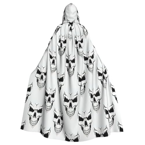 Uni Halloween Themed Monochrom Skelett Kopf Druck Kapuzenumhang Karneval Halloween Party Cosplay Kostüm Umhang von KoloQren
