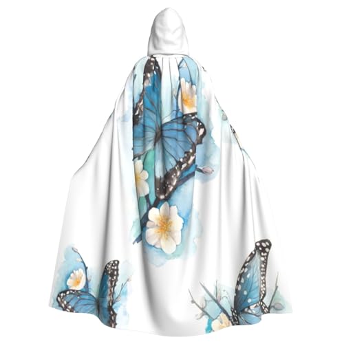 Uni Umhang mit Kapuze, Motiv: blauer Schmetterling auf Blüte, für Karneval, Halloween, Party, Cosplay, Kostüm, Umhang Uni Umhang mit Kapuze, Motiv: blauer Schmetterling auf Blüte, für Karneval, Halloween, Party, Cosplay, Kostüm, Umhang von KoloQren