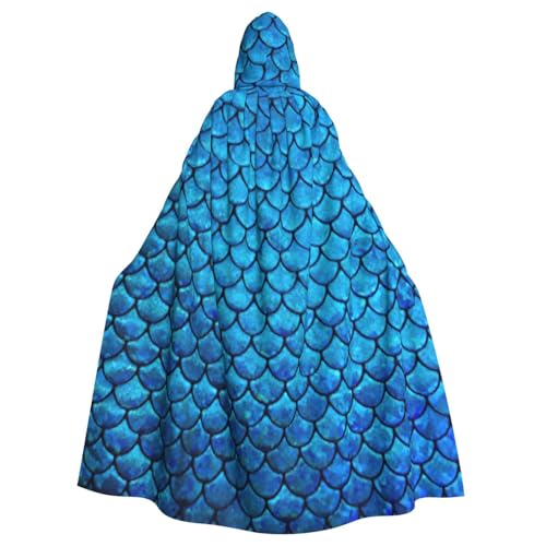 Uni blauer Fischschuppen-Umhang mit Kapuze, Karneval, Halloween, Party, Cosplay, Kostüm, Umhang Uni blauer Fischschuppen-Umhang mit Kapuze, Karneval, Halloween, Party, Cosplay, Kostüm, Umhang von KoloQren