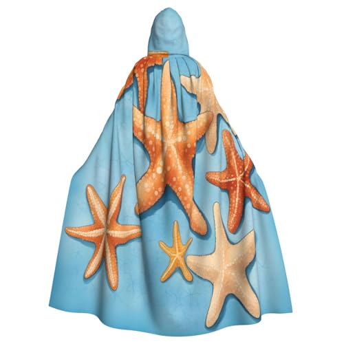 Uni blauer Hintergrund Seestern Druck Kapuzenumhang Karneval Halloween Party Cosplay Kostüm Umhang von KoloQren
