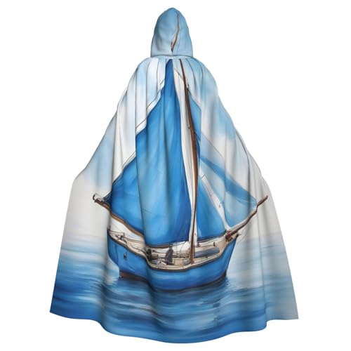 Uni blauer Segelboot-Druck Kapuzenumhang Karneval Halloween Party Cosplay Kostüm Umhang von KoloQren