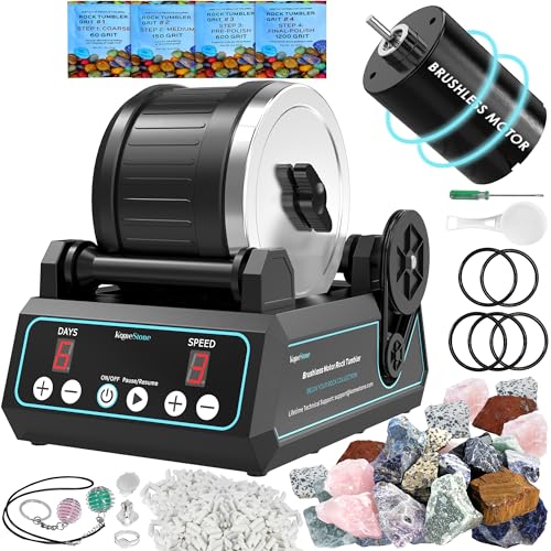 KomeStone K1 Pro Professional Cutting-Edge Brushless Motor Advanced Rock Tumbler Polisher Kit, Extra Large 1.1 kg Barrel with 3-Gang-Motor 9-Tage-Timer, 6 Riemen, Rough Gemstones, 4 Polishing Grits KomeStone K1 Pro Professional Cutting-Edge Brushless Motor Advanced Rock Tumbler Polisher Kit, Extra Large 1.1 kg Barrel with 3-Gang-Motor 9-Tage-Timer, 6 Riemen, Rough Gemstones, 4 Polishing Grits von KomeStone