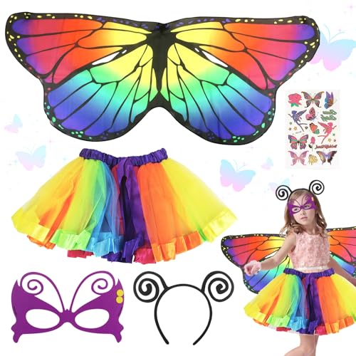 Komicea 5 Stück Schmetterling Kostüm Kinder, Kostüm Kinder Mädchen, Schmetterlingsflügel mit Maske Tutu Rock Tüllrock Haarreif Tattoos Schmetterling Umhang Flügel für Fasching Karneval Cosplay Komicea 5 Stück Schmetterling Kostüm Kinder, Kostüm Kinder Mädchen, Schmetterlingsflügel mit Maske Tutu Rock Tüllrock Haarreif Tattoos Schmetterling Umhang Flügel für Fasching Karneval Cosplay von Komicea