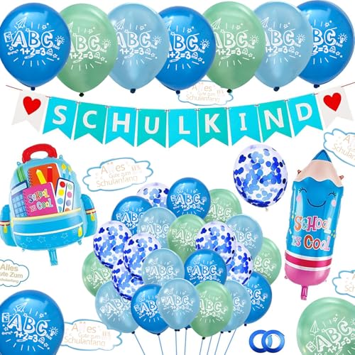 Komicea Einschulung Deko für Jungen, 2025 Schulanfang Deko Set -SCHULKIND Blau Banner + 29 Luftballon+ 2 Folienballon + 24 Wolken Aufkleber deko, Schulkind Einschulung Deko für Junge Komicea Einschulung Deko für Jungen, 2025 Schulanfang Deko Set -SCHULKIND Blau Banner + 29 Luftballon+ 2 Folienballon + 24 Wolken Aufkleber deko, Schulkind Einschulung Deko für Junge von Komicea
