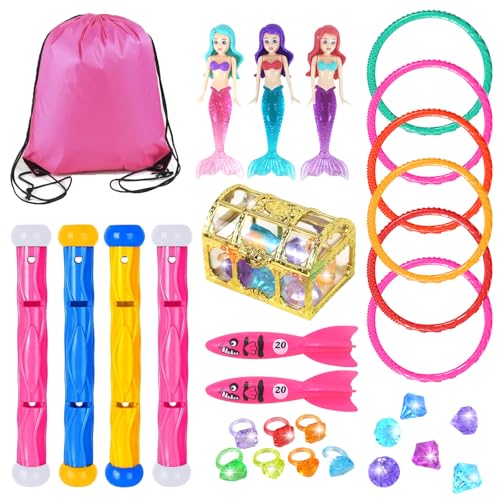 Komicea Tauchspielzeug für Kinder, 30 Stück Meerjungfrauen Pool Spielzeug Wasserspielzeug Outdoor, Schwimmbad Tauchringe Poolparty Geschenk für Kinder Mädchen von Komicea