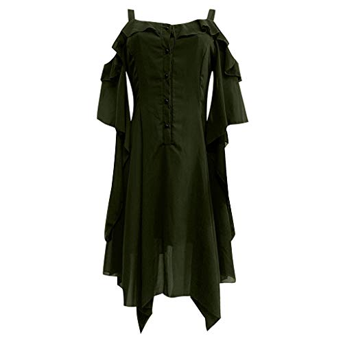 KonJim Damen Gothic Steampunk Renaissance Kleid Schulterfreies Kleid Übergröße Goth Bandage Kleid Cosplay Party Gothic Spitzenkleid Vintage Kleider Steampunk Mittelalter Kostüm, grün, 54 von KonJim