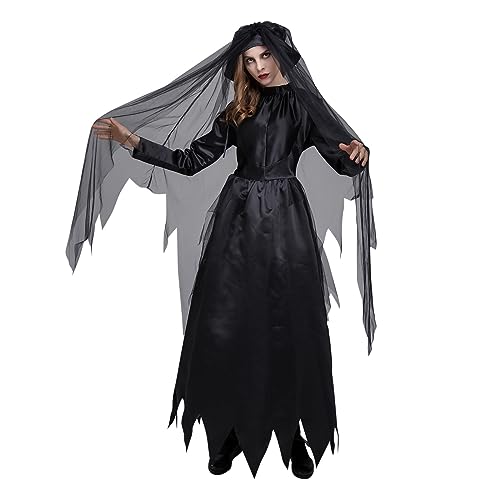KonJim Halloween-Kostüm für Damen, Geisterbraut-Kostüm, Horror, Hexe, Vampir-Kostüm, langer Kapuzenumhang, gruselig, Halloween, Cosplay, Fasching, Party, Kapuzenmantel, Halloween, Mittelalter-Cosplay, KonJim Halloween-Kostüm für Damen, Geisterbraut-Kostüm, Horror, Hexe, Vampir-Kostüm, langer Kapuzenumhang, gruselig, Halloween, Cosplay, Fasching, Party, Kapuzenmantel, Halloween, Mittelalter-Cosplay, von KonJim