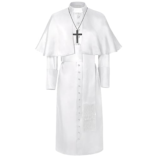 KonJim Herren Priesterkostüm, mittelalterlicher Bruder, einreihig, lange Robe, Klerus, Pastor, Soutock, Priester, Halloween-Kostüm mit Vater, Robe, weiße Stola, Kunststoff, Mönch, A-Linie, KonJim Herren Priesterkostüm, mittelalterlicher Bruder, einreihig, lange Robe, Klerus, Pastor, Soutock, Priester, Halloween-Kostüm mit Vater, Robe, weiße Stola, Kunststoff, Mönch, A-Linie, von KonJim