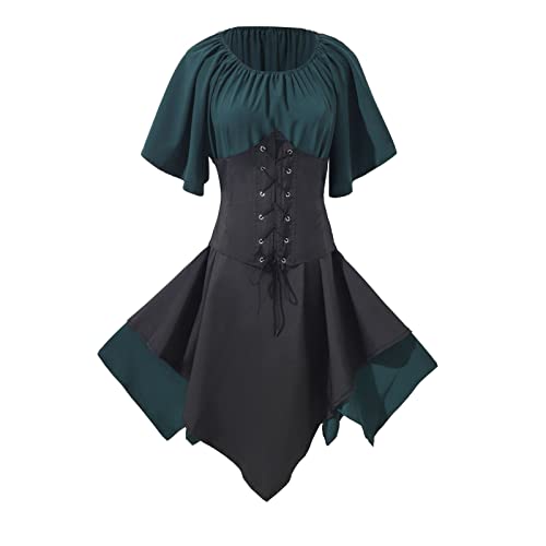KonJim Mittelalterliches Kostüm für Damen, Trompetenärmel, irisches Hemdkleid mit Korsett, traditionelles Kleid, Halloween, Cosplay, Gothic, Retro, kurzärmeliges Korsettkleid, Schwarz , 36 KonJim Mittelalterliches Kostüm für Damen, Trompetenärmel, irisches Hemdkleid mit Korsett, traditionelles Kleid, Halloween, Cosplay, Gothic, Retro, kurzärmeliges Korsettkleid, Schwarz , 36 von KonJim