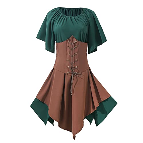 KonJim Mittelalterliches Kostüm für Damen, Trompetenärmel, irisches Hemdkleid mit Korsett, traditionelles Kleid, Halloween, Cosplay, Gothic, Retro, kurzärmeliges Korsettkleid, khaki, 42 KonJim Mittelalterliches Kostüm für Damen, Trompetenärmel, irisches Hemdkleid mit Korsett, traditionelles Kleid, Halloween, Cosplay, Gothic, Retro, kurzärmeliges Korsettkleid, khaki, 42 von KonJim